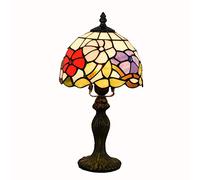 8" Stained Glass Nightstand Table Lamp, Living Room Bedroom Bedside Lamp,Reading Desk Lamp,Small Accent Lamp,Multicolor Shade,Morning Glory
