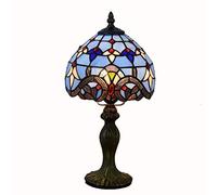 8" Stained Glass Nightstand Table Lamp, Living Room Bedroom Bedside Lamp,Reading Desk Lamp,Small Accent Lamp,Multicolor Shade,Blue Baroque