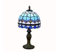 8" Stained Glass Nightstand Table Lamp, Living Room Bedroom Bedside Lamp,Reading Desk Lamp,Small Accent Lamp,Multicolor Shade,Mediterranean