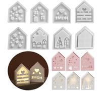 8 stampi in silicone 3D per case, stampi in silicone 3D con finestra, stampi in silicone pasquale, mini case, stampi in gesso per colata, in silicone, Pasqua, per la casa 3D (A)