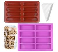 8 stampi in silicone per cuocere, 2 pezzi barrette per cereali rettangolari, barrette energetiche rettangolari, in silicone, con 50 sac à poche per cioccolato, tartufo, ganache, pane, muffin brownie