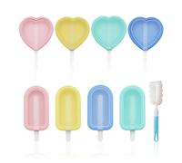 8 stampi per ghiaccioli, 1 spazzola blu per tazze, forma lecca-lecca-lecca-lecca-lecca gelato in silicone a forma di cuore, forma creativa con coperchio antiscivolo, forma di gelato