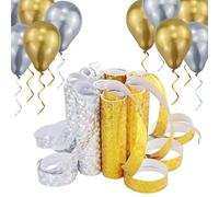 8 stelle filanti metallizzate, oro e argento, stelle filanti, decorazioni per feste di Capodanno, 8 rotoli con 18 stelle filanti scintillanti per compleanno e 10 palloncini metallizzati