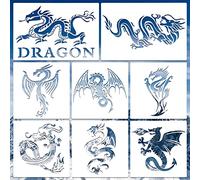 8 Stencil a Forma di Drago per Aerografo e Tatuaggi - Riutilizzabili, in Plastica, per Dipingere su Mobili in Legno, Pareti, Fai Da Te, Decorazioni Da Disegno