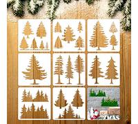 8 Stencil Albero di Pino Modelli di Pittura Artistica Stencil per Alberi per Pittura Su Legno Natale Vacanze Invernali Decorazioni per Pavimenti da Parete Fai-da-Te (6 x 6 Pollici)