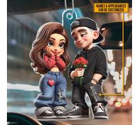 8 Stili - Appendino per auto in acrilico personalizzato con nome della coppia - TU&IO, CE LA FAREMO - Regalo per anniversario, regalo di San Valentino per coppie - Decorazione di San Valentino, quadro