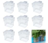 8 supporti trasparenti per piante da acquario con gancio superiore, vasi in plastica per appendere piante acquatiche per una luce ottimale e flusso d'acqua in acquario (A)