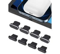 8 tappi antipolvere compatibili con iPhone 14 Pro Max, 4 in metallo + 4 tappi antipolvere in silicone per iPhone 13, 12, 11, custodia di ricarica per iPad e AirPods, nero