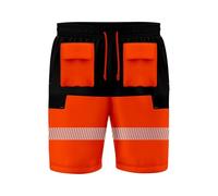 8 tasche da uomo riflettenti ad alta visibilità Hi Viz pantaloncini cargo di sicurezza da lavoro pantaloncini con coulisse multi tasche regolabili elastico in vita, Nero arancione, XL