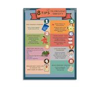 8 Tips for Obesity Prevention Poster Health Control Nutrition and Lifestyle Guide Canvas Painting Wall Art for Wellness Office Decor(Framed,16x24inch(40x60cm))