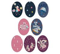 8 toppe per ginocchiera per bambini HERO GIRL serigrafate da stirare sui vestiti. Applicazioni termoadesive per riparare e decorare pantaloni, giacche, maglioni, zaini, vestaglie, ecc. (8555)