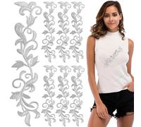 8 toppe ricamate a forma di foglie metallizzate, termoadesive con frange, glitterate, retrò, bohémien, termoadesive per vestiti, cuscini, accessori da cucito, abbellimenti (argento)