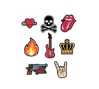 8 toppe serigrafate per bambini da stirare sui vestiti. Applicazioni termoadesive per riparare e decorare pantaloni, giacche, maglioni, zaini, ecc. (Rock)