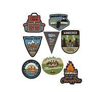 8 toppe serigrafate per bambini da stirare sui vestiti. Applicazioni termoadesive per riparare e decorare pantaloni, giacche, maglioni, zaini, ecc. (Camping)