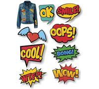 8 toppe serigrafate per bambini da stirare sui vestiti. Applicazioni termoadesive per riparare e decorare pantaloni, giacche, maglioni, zaini, ecc. (Comix)