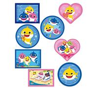 8 toppe serigrafate per bambini da stirare sui vestiti. Applicazioni termoadesive per riparare e decorare pantaloni, giacche, maglioni, zaini, ecc. (Baby Shark Forma)