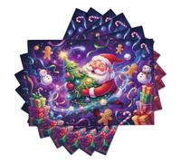8 Tovagliette Lavabili Con Un Universo Natalizio Da Sogno | Tovagliette Invernali Facili Da Pulire, Viola Scuro, Babbo Natale Carino Stella, Decorazione Da Tavolo Per Cucina E Feste, 45 X 30 Cm