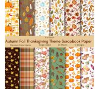 8 x 8" Autumn Fall Thanksgiving Theme Scrapbook Paper: Colorful Floral Decorative Sheets for DIY Crafts, Journaling, Albums, Invitations, ... Interior, Single-sided, 12 Designs, 24 Sheets