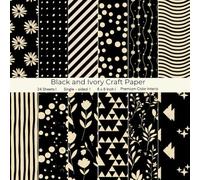 8 x 8" Black and Ivory Craft Paper - Elegant Floral Decorative Patterns for DIY Crafts, Journaling, Albums, Invitations, Gift-wrapping: Premium Color Interior, Single-sided, 12 Designs, 24 Sheets