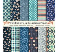8 x 8" Folk Retro Floral Scrapbook Paper: Single-sided Colorful Decorative Craft Paper, Album Cute Background, Personalised Invitations, ... Premium Color Interior, 12 Designs, 24 Sheets