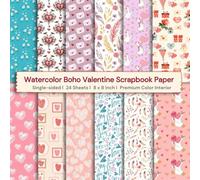 8 x 8" Watercolor Boho Valentine Scrapbook Paper: Colorful Floral Decorative Sheets for DIY Crafts, Journaling, Albums, Invitations, Gift-wrapping: Premium Color Interior, 12 Designs, 24 Sheets
