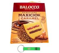 8 X Balocco Panettone Maxiciok Caramello - Dolce Natale tradizionale - Torta di Natale con crema di caramello salata 800 g + portachiavi Beni Culinari