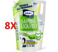 8 X Mil Mil Sapone Liquido Aloe Vera Ricarica Busta 2 Lt