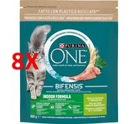 8 X Purina One Cat Indoor Formula Tacchino Busta 800 Grammi