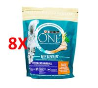 8 X Purina One Sterilcat Hairball Pollo E Cereali Integrali Busta 800 Grammi