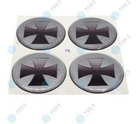 8 X YOU.S Coprimozzo Adesivi In Silicone 75,0 Mm - Nero Argento Croce Ferro