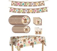 80/10 pezzi Set di articoli per feste a tema Capybara, piatti da 7/9 pollici, bicchieri, tovaglioli, striscioni, set di tovaglie, adatto per 10-80 ospiti, adatto per compleanni, picnic, campeggio, cel