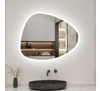 80/100/120 cm Specchio da bagno a goccia a LED con antiappannamento, oscuramento, commutazione della luce bianca, naturale e calda