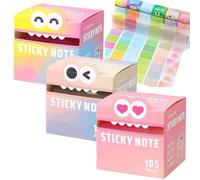 80/105 Sheets Glitter Sticky Notes in Box Dispenser with Cartoon Pattern (108 Sheets-3 set-d)
