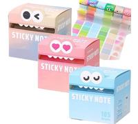 80/105 Sheets Glitter Sticky Notes in Box Dispenser with Cartoon Pattern (108 Sheets-3 set-e)