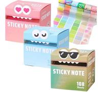 80/105 Sheets Glitter Sticky Notes in Box Dispenser with Cartoon Pattern (108 Sheets-3 set-f)