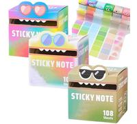 80/105 Sheets Glitter Sticky Notes in Box Dispenser with Cartoon Pattern (108 Sheets-3 set-h)