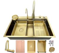 80 × 45 cm, lavandino a cascata in acciaio inox, con rubinetto 3 in 1, multifunzione, lavello da cucina singolo, con cestello di scarico, vasca di scarico, tagliere, vassoi per tazze, componente di