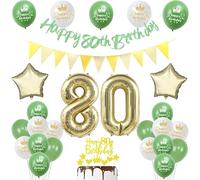 80 anni compleanno decorazioni donna uomo, striscione verde salvia 80 anni compleanno decorazioni 80 anni donna palloncini oro 80 anni compleanno decorazioni torta 80 anni donna uomo