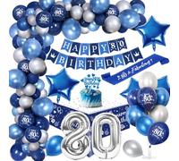 80 Anni Palloncini Compleanno Uomo, Royal Blu Argento Festa Decorazioni con Happy Birthday Banner, Cake Topper, Tovaglia, Birthday Sash - Decorazioni per 80° Compleanno