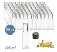 80 Bottiglie Marasca 100 ml in Vetro Trasparente con Tappo Verde a Vite