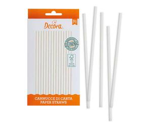 80 Cannucce biodegradabili in carta bianche tinta unita 21 cm Ø6 mm