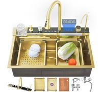 80 cm lavello da cucina intelligente bianco con display digitale 304 cascata in acciaio inossidabile tira fuori rubinetto 5 modalità di uscita dell'acqua rondelle e accessori impostati per case