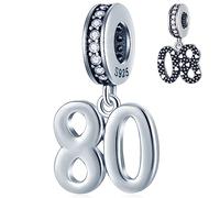 80 ° Compleanno Ciondoli Charms si adatta Braccialetto Pandora Donne, 925 Argento Sterling 80 Anniversario Ciondolo Perline con CZ Chiaro, Numero 80 anni Regali Bday per i Nonni/Tata/Madre in legge