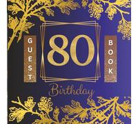 80 Happy Birthday Guest Book: Blue and gold leaf guest book sign in book for written messages: Guest book | Memory Album | Keepsake Journal | Signature Message Scrapbook | 80 year happy birthday