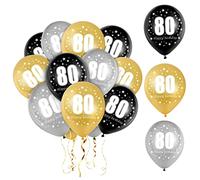 80 Palloncini Compleanno,80 Numeri Palloncini Compleanno, Palloni 80 Anni, Palloncino in Lattice Nero, Argento e Oro