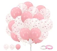 80 palloncini con fiocco rosa, 30,5 cm, con 2 rotoli di nastro da 993 cm, per ragazze e donne, decorazioni per feste a tema rosa, feste di compleanno, baby shower, decorazioni nuziali
