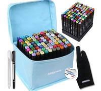 80 Pennarelli alcool ABBICREA doppia punta set completo : astuccio, 2 lineri e guanti artisti in omaggio | Colorazione per adulti, bambini, principianti o professionisti, promarker indelebile