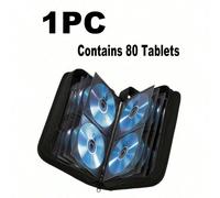 80 pezzi Borsa portatile per archiviazione dischi, Scatola organizer per CD/DVD, Borsa portatile per media, Borsa per archiviazione dischi Blu-Ray, Borsa, Portafoglio in pelle nera stile anello di arc