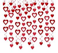 80 Pezzi Cuore Rosso Pendenti Appendere Rosso Glitter Cuore Hanging Swirls Decorations cuore Ghirlanda da Appendere del Soffitto per Decorazioni San Valentino Matrimoni Anniversario