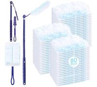 80 pezzi di ricarica magneti antipolvere compatibili con Swiffer, con manico pieghevole e asta telescopica, set di piumino contro peli di animali e polvere di casa (80 panni + 2 manici, blu)
